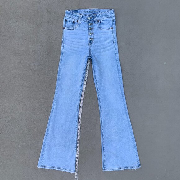 American Eagle Next Level Stretch Button Fly Super Hi-Rise Flare Jeans Sz2 - Picture 10 of 15